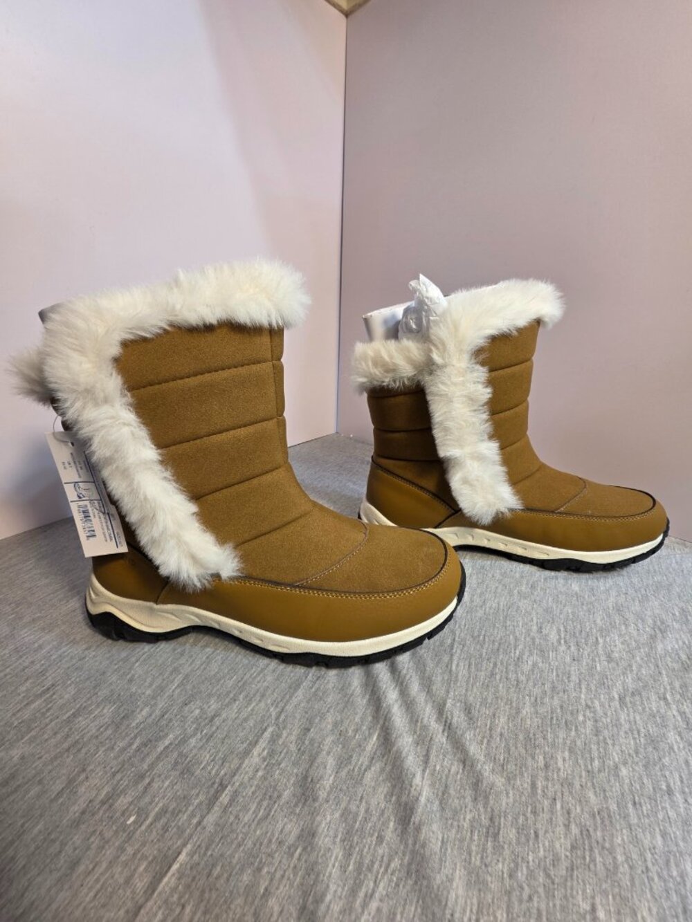 NWT Lands' End Expedition Faux Fur Waterproof Puffer Snow Boot Hazelnut Size 9M